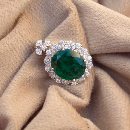 Moissanite with Green Emerald Inclusion Pendant, Oval Shape Prong Set Pendant, Statement Halo Pendant, Green Gemstone Jewelry for Her