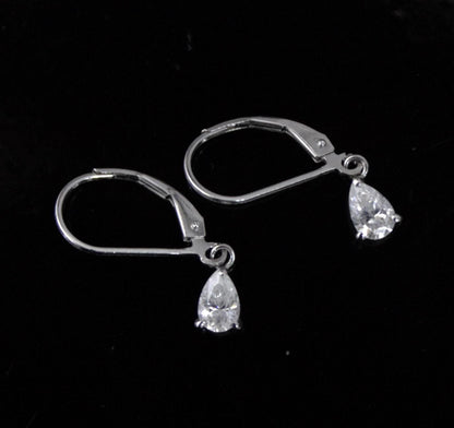 Sterling Silver Moissanite Stone Lever Back Earrings, 925 Silver Drop Earrings for Her, Pear Cut Stone Earrings, Handmade Vintage Earrings