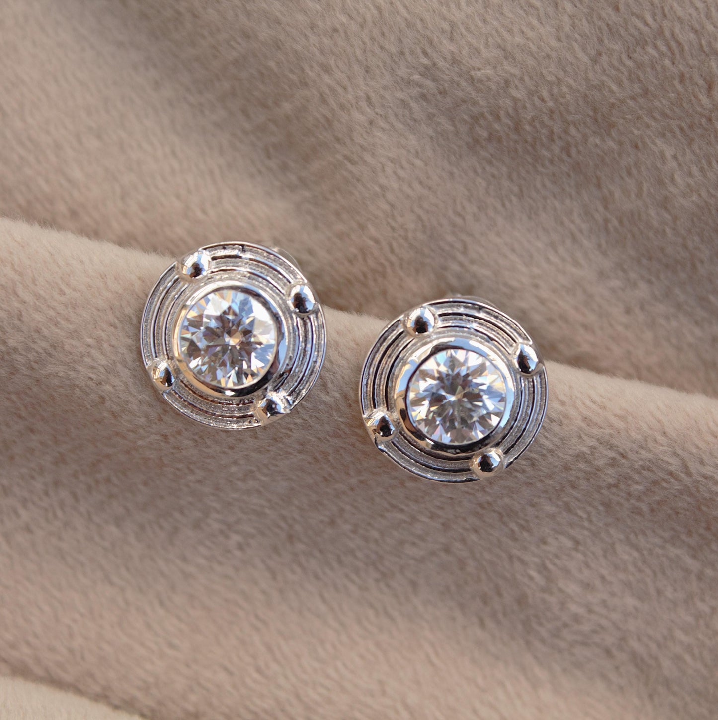 Moissanite Round Cut Stud Earrings, 925 Sterling Silver Stud Earrings, Handmade Vintage Earrings for Women, Bezel Setting Stud Earrings