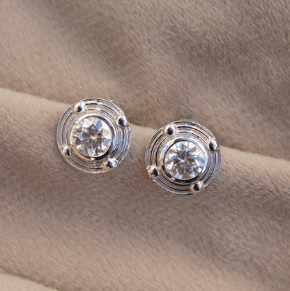 Moissanite Round Cut Stud Earrings, 925 Sterling Silver Stud Earrings, Handmade Vintage Earrings for Women, Bezel Setting Stud Earrings