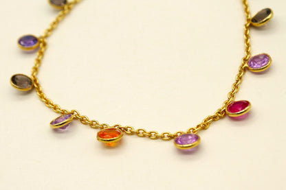 Multi Sapphire Bracelet and Necklace Set, 925 Sterling Silver Jewelry, Lab Made Sapphire Jewelry, Handmade Dainty Necklace, Gift for Wife