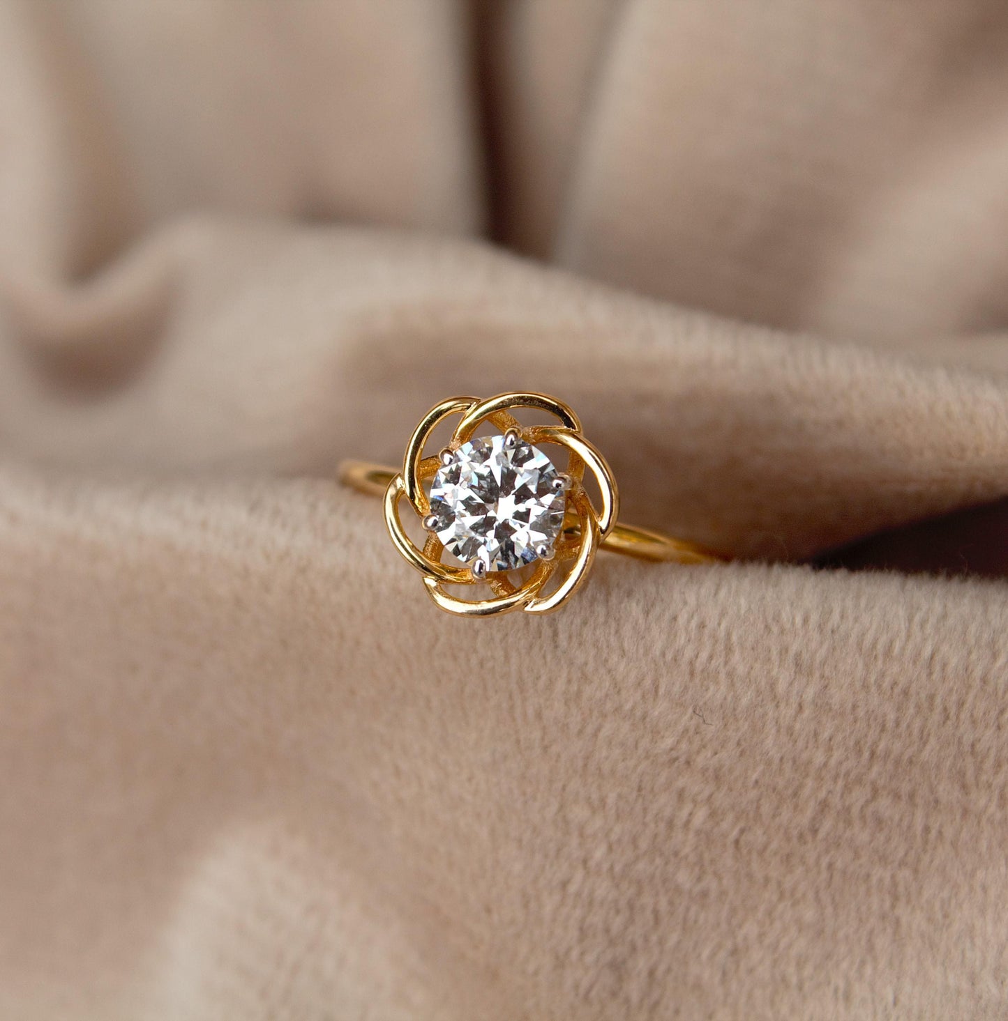 0.75 Carat Lab Grown Diamond Solitaire Ring, 14K Gold Ring, Flower Shape Engagement Ring, 6 MM Round Diamond Ring, Wedding Gift for Brides