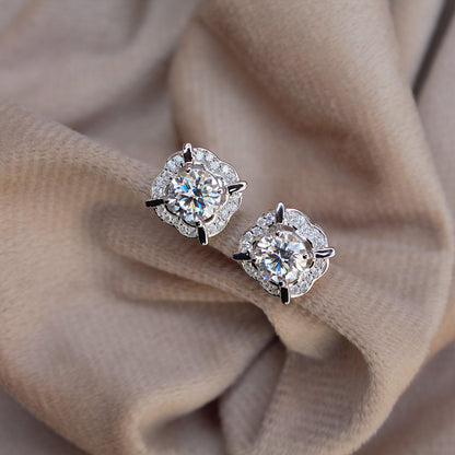 925 Sterling Silver Moissanite Round Cut Earrings, Silver Women's Stud Earrings for Wedding, Minimalist Stud Earrings Valentines Day Gift