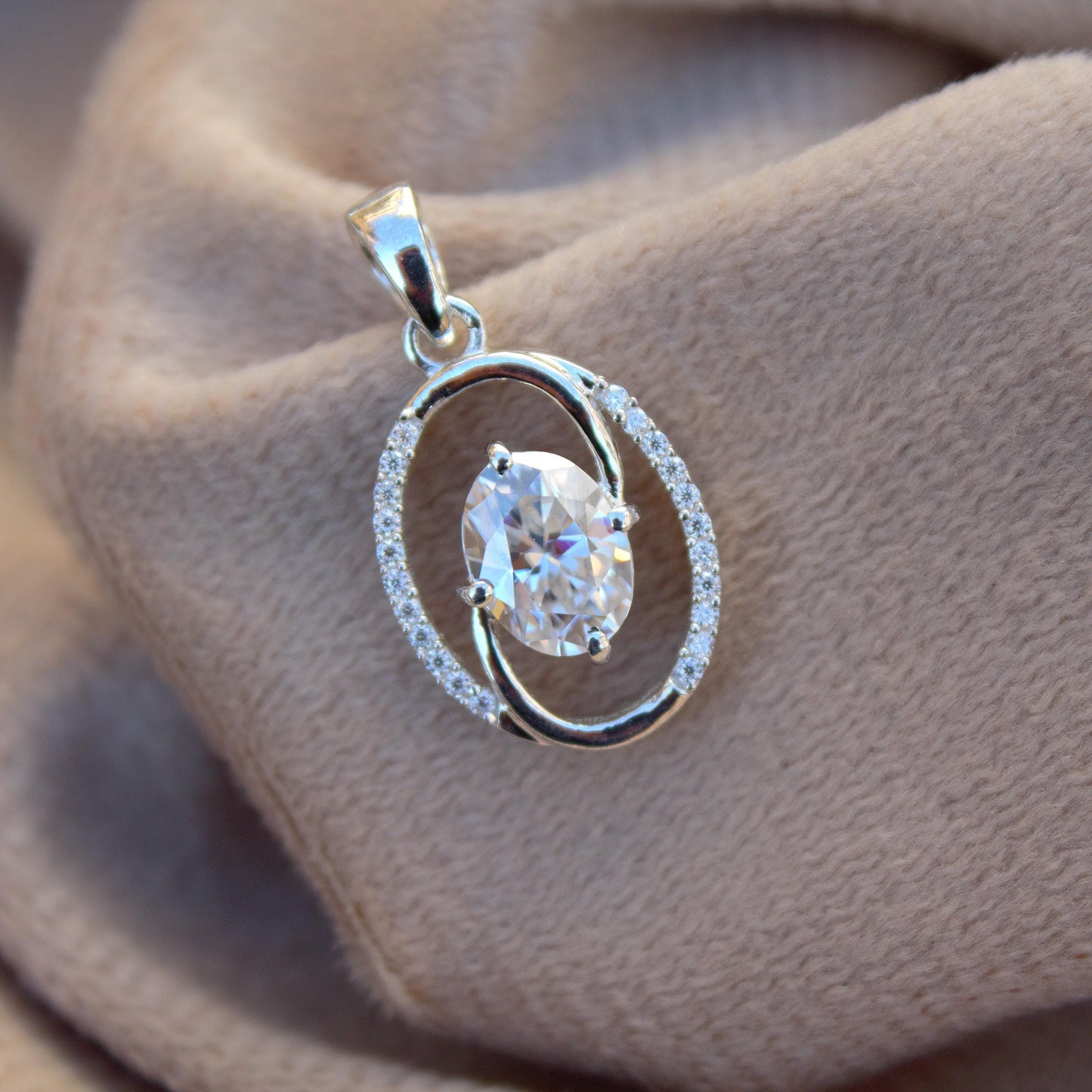 Oval Moissanite 925 Sterling Silver Charm Pendant, Oval Cut Minimalist Pendant, Silver Jewelry for Women, Statement Silver Pendant for Chain