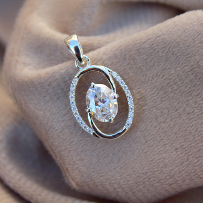 Oval Moissanite 925 Sterling Silver Charm Pendant, Oval Cut Minimalist Pendant, Silver Jewelry for Women, Statement Silver Pendant for Chain