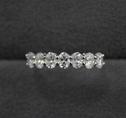 Silver Half Eternity Ring Band with Moissanite, 925 Sterling Silver Ring, Wedding Eternity Band, Oval Cut Moissanite Band for Men and Women