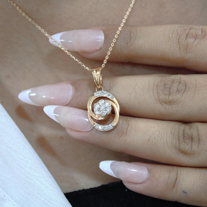 Natural Diamond Pendant Earrings Set, 18k Rose Gold Bridal Jewelry Set, Minimalist Oval Shape Pendant with Stud Earrings, Gift for Women