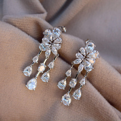 925 Sterling Silver Designer Earrings, Unique Moissanite Stud Dangle Earrings, Pear Cut Stone Earrings for Bride, Perfect for Wedding Gift