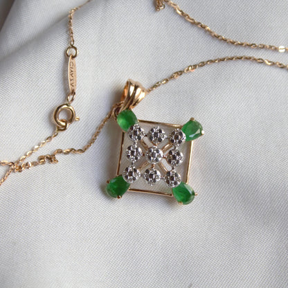 18K Gold Diamond Stud Earrings and Necklace, Charm Handmade Bridal Jewelry Set, Green Emerald Jewelry, Minimalist Wedding Gift for Women