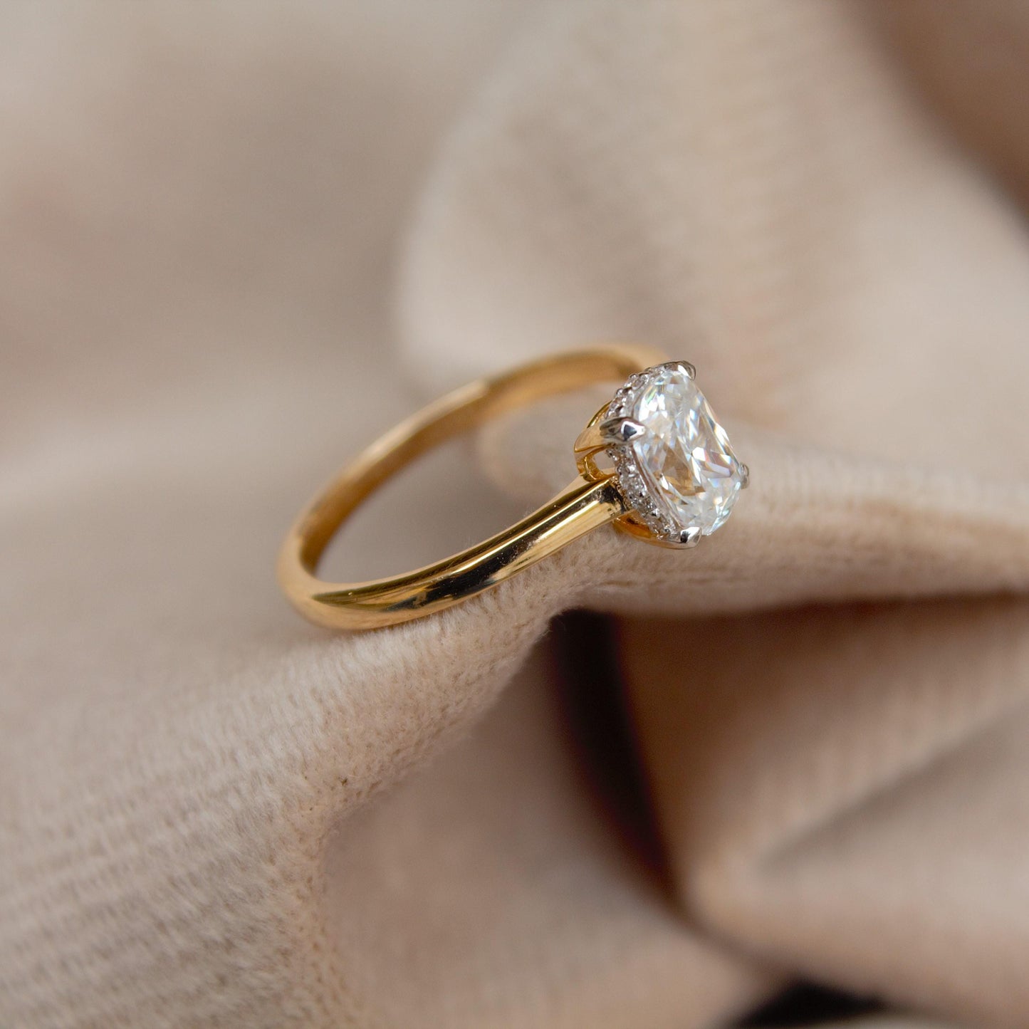 Long Cushion Cut With Melee Round Moissanite Ring, 14K Solid Yellow Gold Moissanite Ring, 7 US Gold Ring For Women, Perfect Anniversary Gift