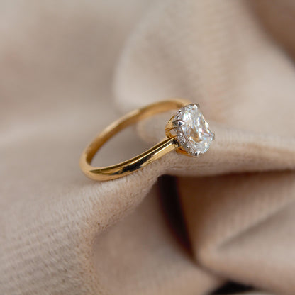 Long Cushion Cut With Melee Round Moissanite Ring, 14K Solid Yellow Gold Moissanite Ring, 7 US Gold Ring For Women, Perfect Anniversary Gift