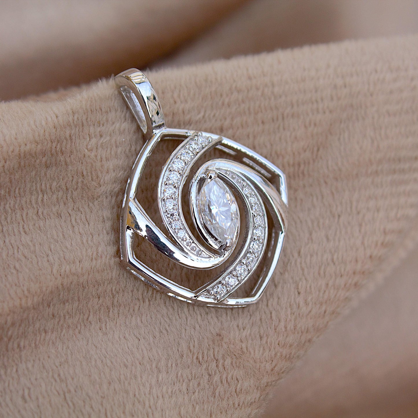 925 Sterling Silver Designer Pendant, Moissanite Pendant for Chain, Elegant Fine Jewelry for Women, Marquise Cut Stone Pendant Gift for Mom