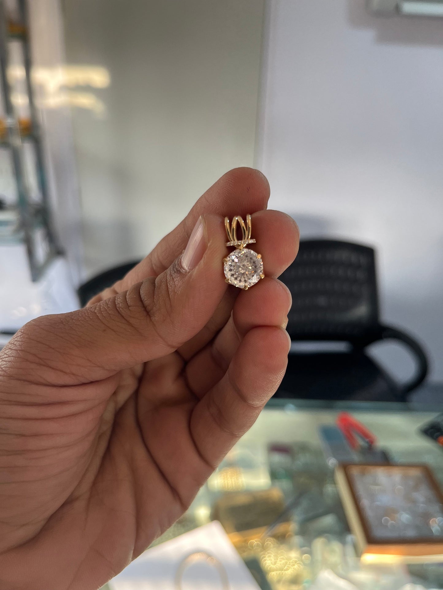 Portuguese Cut Simulated Diamond Pendant, Solitaire Pendant, Minimalist Pendant, Round Shape Pendant, Dainty Gold Pendant for Bridesmaids