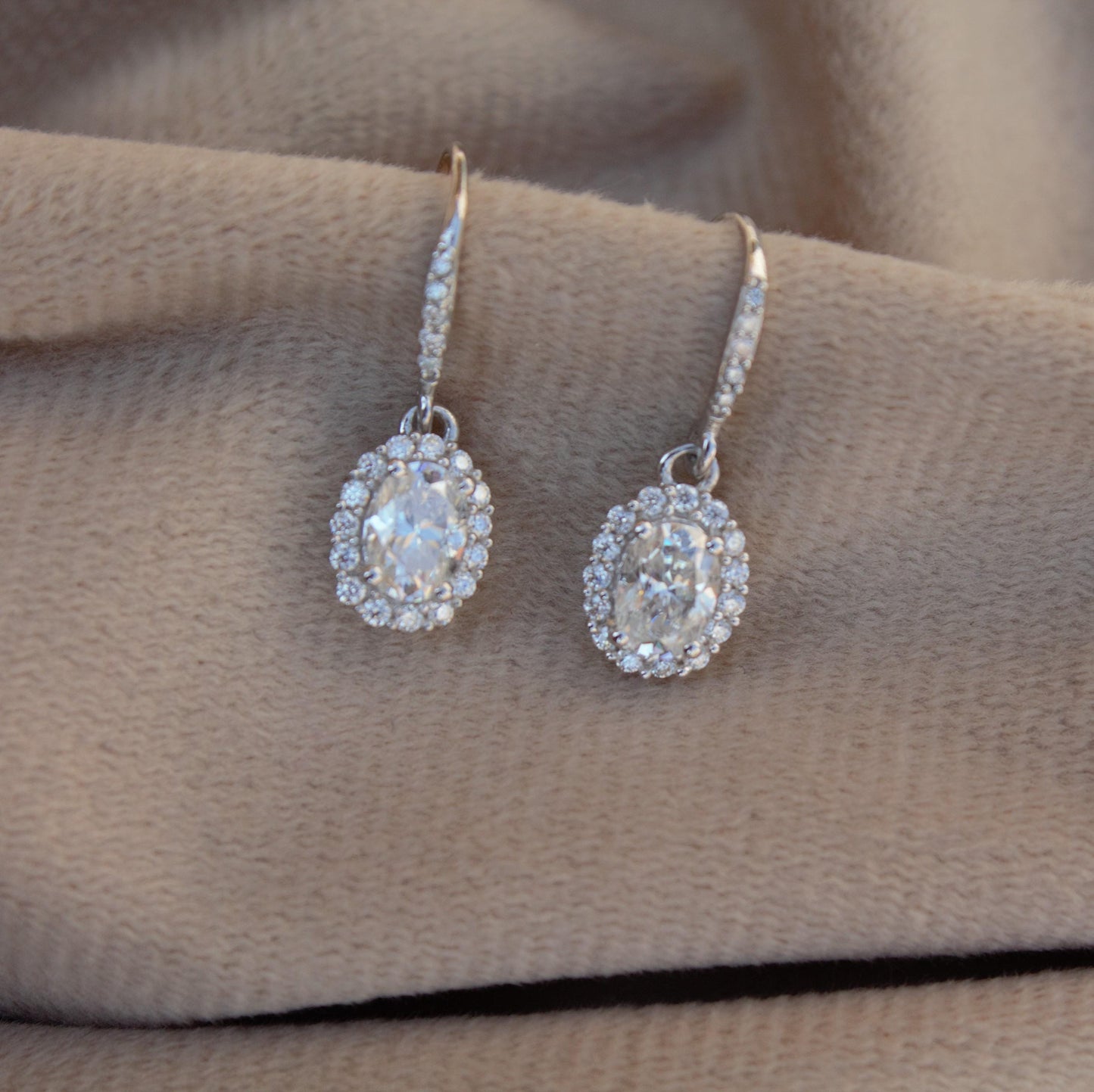 White Moissanite Dangle Earrings in 925 Sterling Silver, Oval Cut Stone Earrings for Her, Statement Jewelry, Perfect for Valentines Day Gift