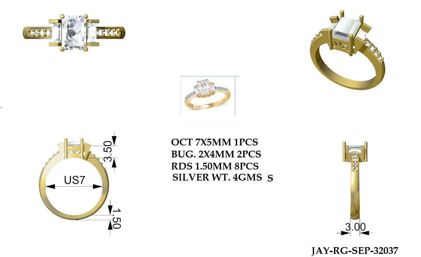IGI Certified Diamond Gold Ring, Lab Diamond Jewelry, VVS Clarity Diamond Ring, Octagon and Baguette Cut Diamond Ring for Men and Women
