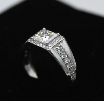 925 Sterling Silver Ring, Men's Moissanite Ring, Engagement Ring For Him, D Color VVS Moissanite Ring, Princess Cut Moissanite Halo Ring