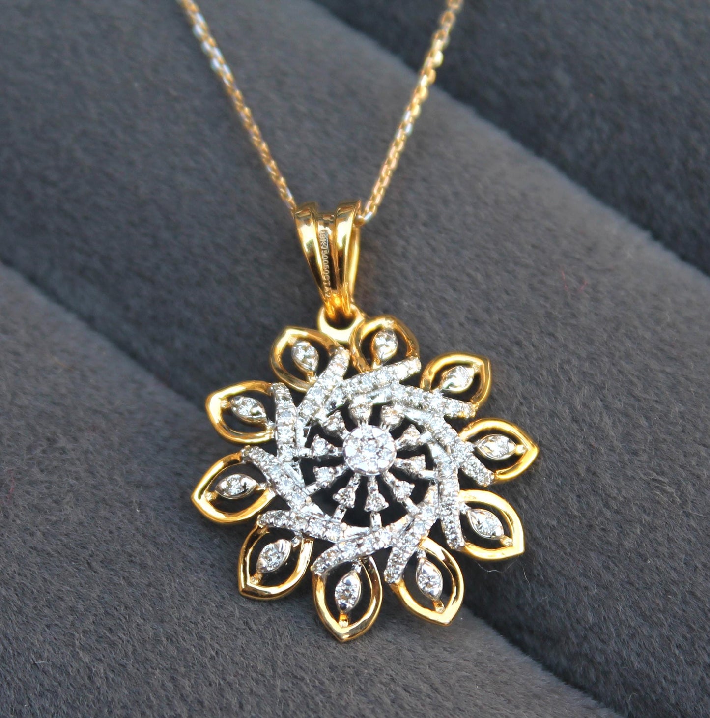 18K Solid Yellow Gold Real Diamond Jewelry Set, IGI Certified Diamond Necklace and Earrings, Floral Design Jewelry for Women, Ready to Ship