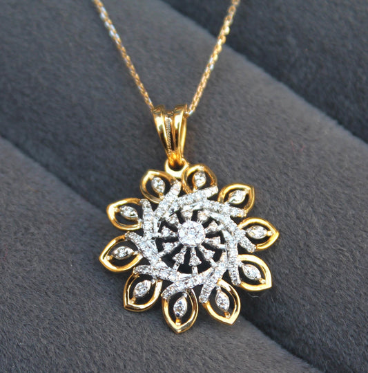 18K Solid Yellow Gold Real Diamond Jewelry Set, IGI Certified Diamond Necklace and Earrings, Floral Design Jewelry for Women, Ready to Ship