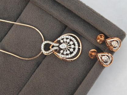 IGI Certified VS-SI Necklace & Earrings, Real Diamond Designer Necklace Earrings Set for Women, 18k Rose Gold Beautiful Combo Set