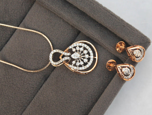 IGI Certified VS-SI Necklace & Earrings, Real Diamond Designer Necklace Earrings Set for Women, 18k Rose Gold Beautiful Combo Set