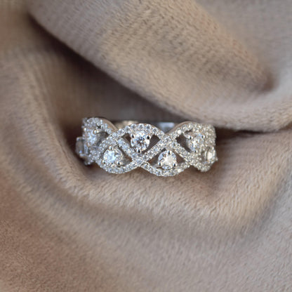 Moissanite Wedding/Engagement Band, 925 Sterling Silver Designer Ring for Bride, Statement Silver Jewelry, Moissanite Jewelry for Her US 8