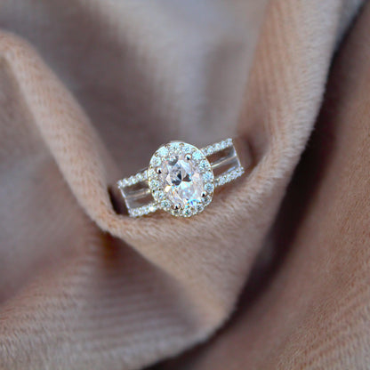 Oval Moissanite Engagement Ring, 925 Sterling Silver Statement Ring, Oval Cut Stone Ring for Women, Handmade Silver Ring, Moissanite Jewelry