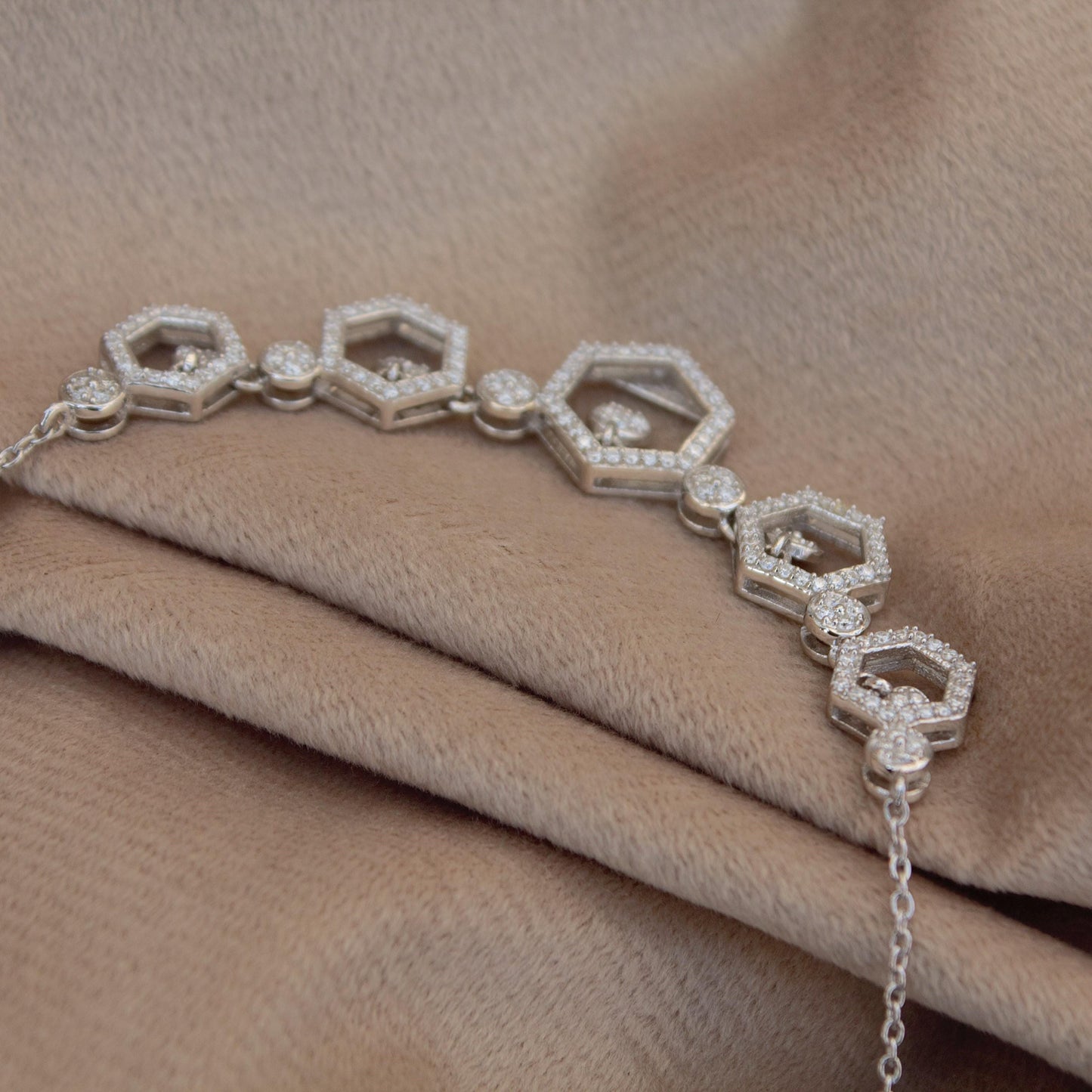 Sterling Silver Moissanite Necklace, Hexagon Shape Necklace, 925 Silver Chain Necklace for Bridesmaids, Designer Silver Necklace Jewelry