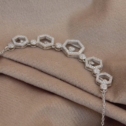 Sterling Silver Moissanite Necklace, Hexagon Shape Necklace, 925 Silver Chain Necklace for Bridesmaids, Designer Silver Necklace Jewelry