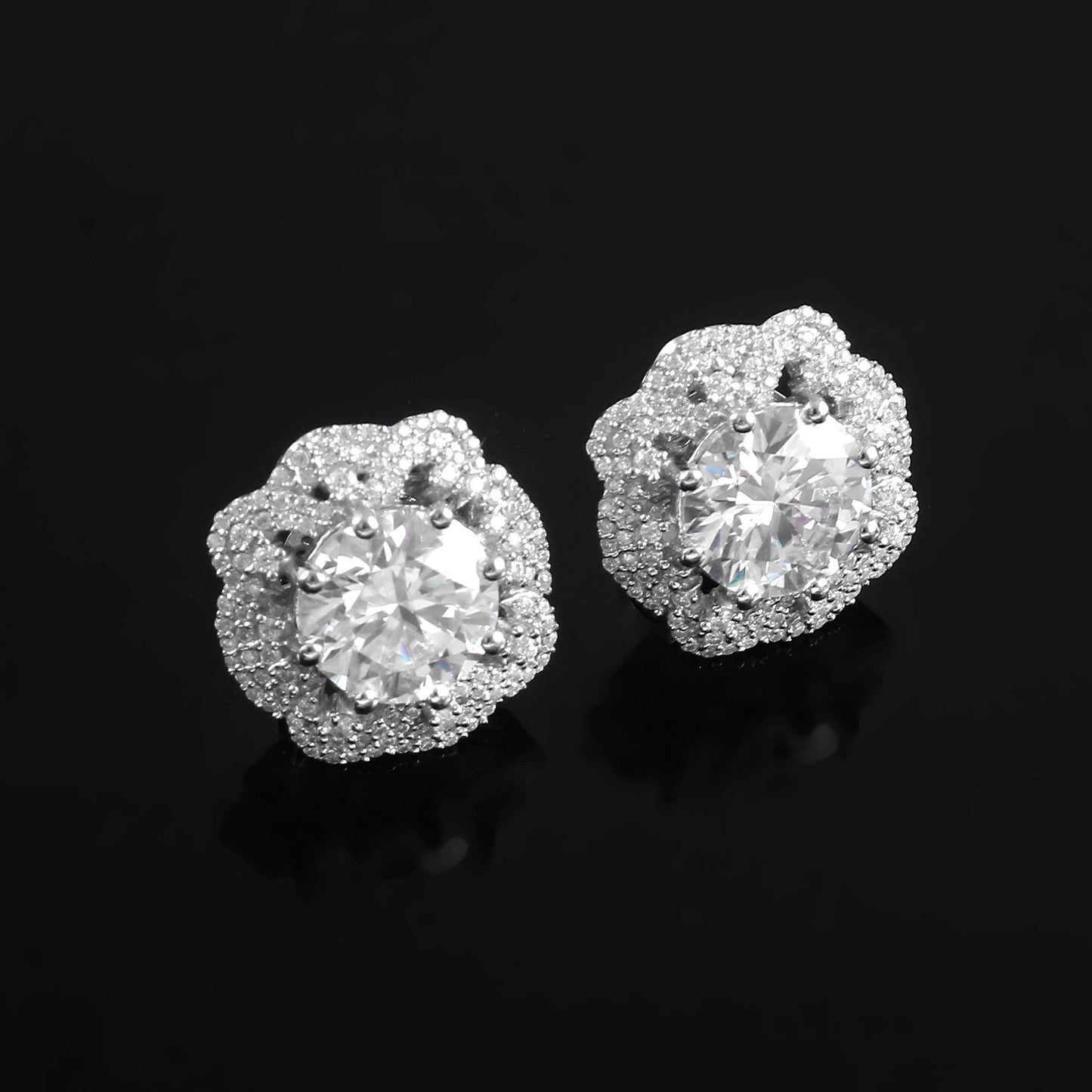 Lab Grown Diamond Earrings, Solitaire Earrings, Floral Stud Earrings, Gold Designer Earrings, Wedding Earrings, White Gold Stud Earrings