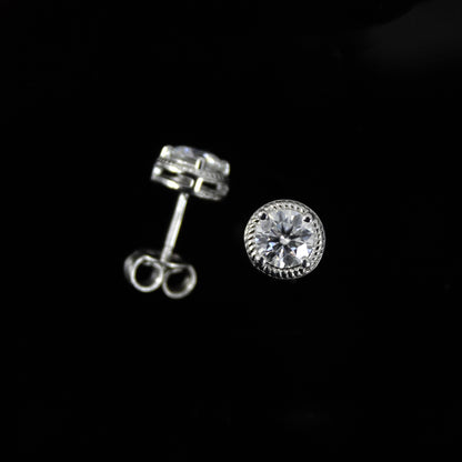 Moissanite Round Cut Statement Earrings, 925 Sterling Silver Stud Earrings for Her, Silver Minimalist Stud Earring, White Moissanite Jewelry