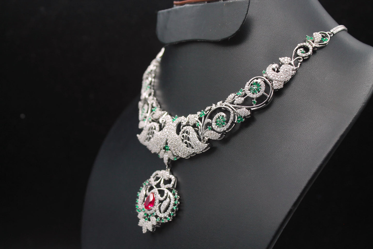 Victorian Style Necklace Earring Set, Peacock Design Bridal Necklace, Beautiful Anniversary Gift For Wife, Rare Indian Designer Jewelry Set