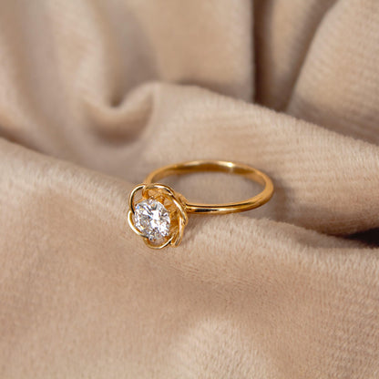 0.75 Carat Lab Grown Diamond Solitaire Ring, 14K Gold Ring, Flower Shape Engagement Ring, 6 MM Round Diamond Ring, Wedding Gift for Brides