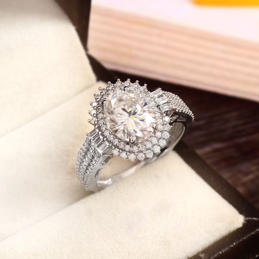 Oval Cut Lab Grown Diamond Ring, Halo Engagement Ring, Half Eternity Ring, Anniversary Gift For Women, Perfect Christmas Gift for Her