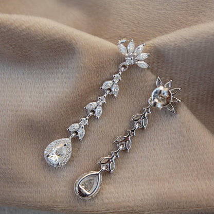 Minimalist Long Moissanite Drop Earring, Chandelier Silver Earrings, Perfect Bridesmaid Gift For Her, Moissanite Sterling Silver Earrings