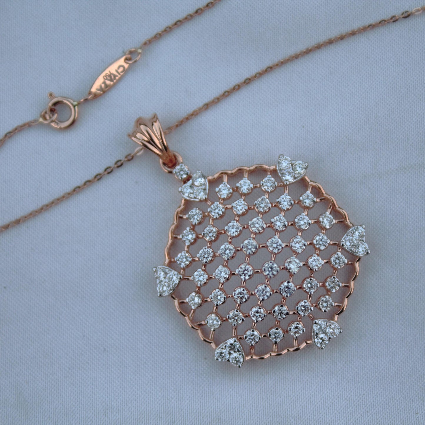 GH Color VS-SI Clarity Natural Diamonds, Beautiful Natural Diamond Necklace Earring Set, 18k Rose Gold Jewelry Set With igi Certificate