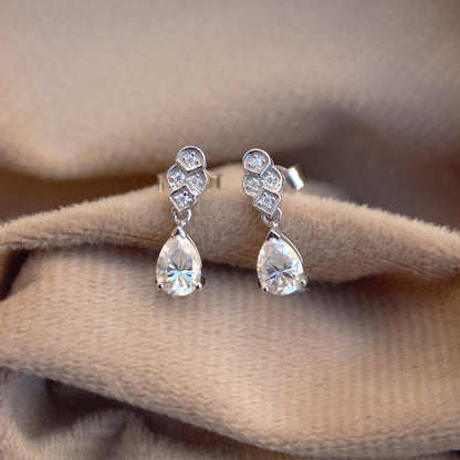 Pear Drop & Dangle Earrings, Moissanite Silver Earrings, Push Back Silver Earrings With 925 Stamped, Moissanite Lightweight Dangle Earrings