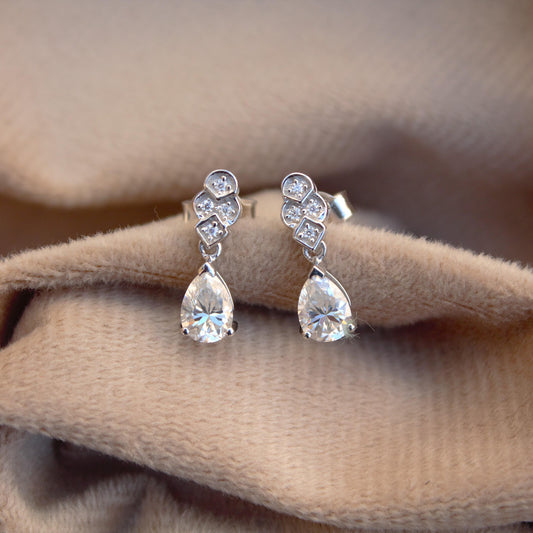 Pear Drop & Dangle Earrings, Moissanite Silver Earrings, Push Back Silver Earrings With 925 Stamped, Moissanite Lightweight Dangle Earrings
