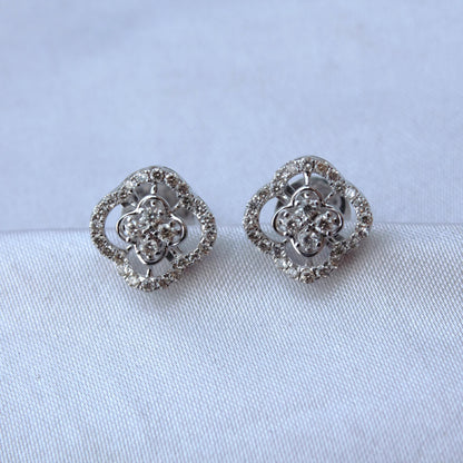 Solitaire Halo Diamond Jewelry Set, 18k White Gold Real Diamond Necklace with Earrings, Dainty Charm Pendant with Stud Earrings for Women