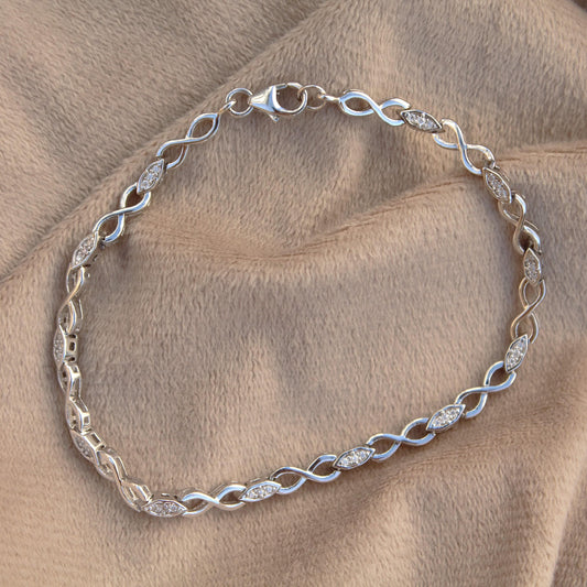 Moissanite 925 Sterling Silver Bracelet, Handmade Vintage Jewelry for Him and Her, Infinity Design Bracelet, Minimalist Silver Jewelry Gift