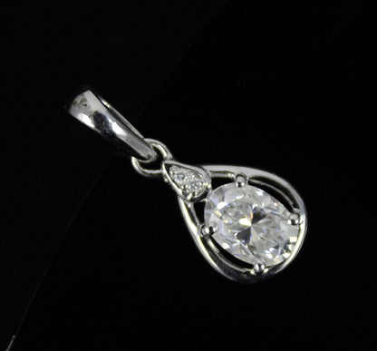 White Moissanite Oval Cut Charm Pendant, 925 Sterling Silver Dainty Pendant, Elegant Silver Pendant for Chain, Perfect Birthday Gift for Her