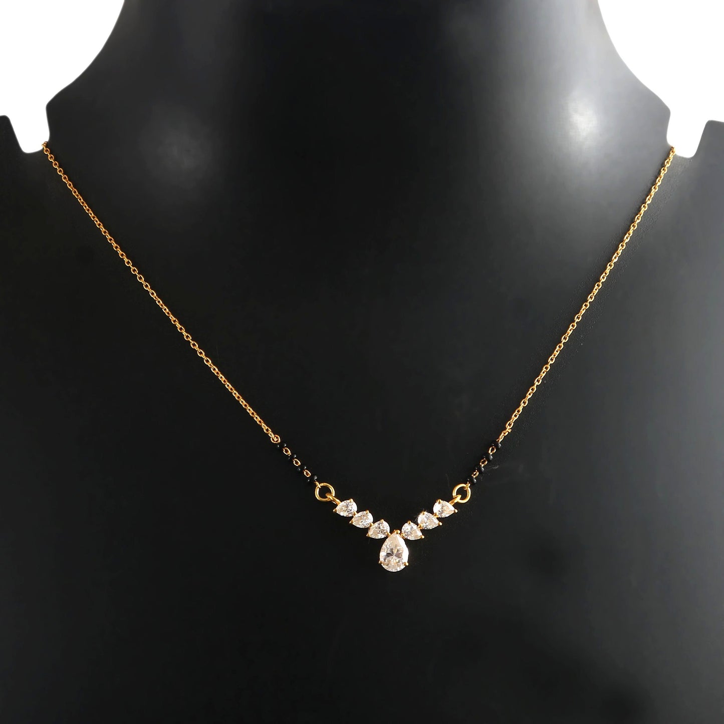 Moissanite & Black Beads Mangalsutra, Gold Chain Necklace, Handmade Beaded Jewelry, Indian Traditional Jewelry for Bride, Wedding Necklace