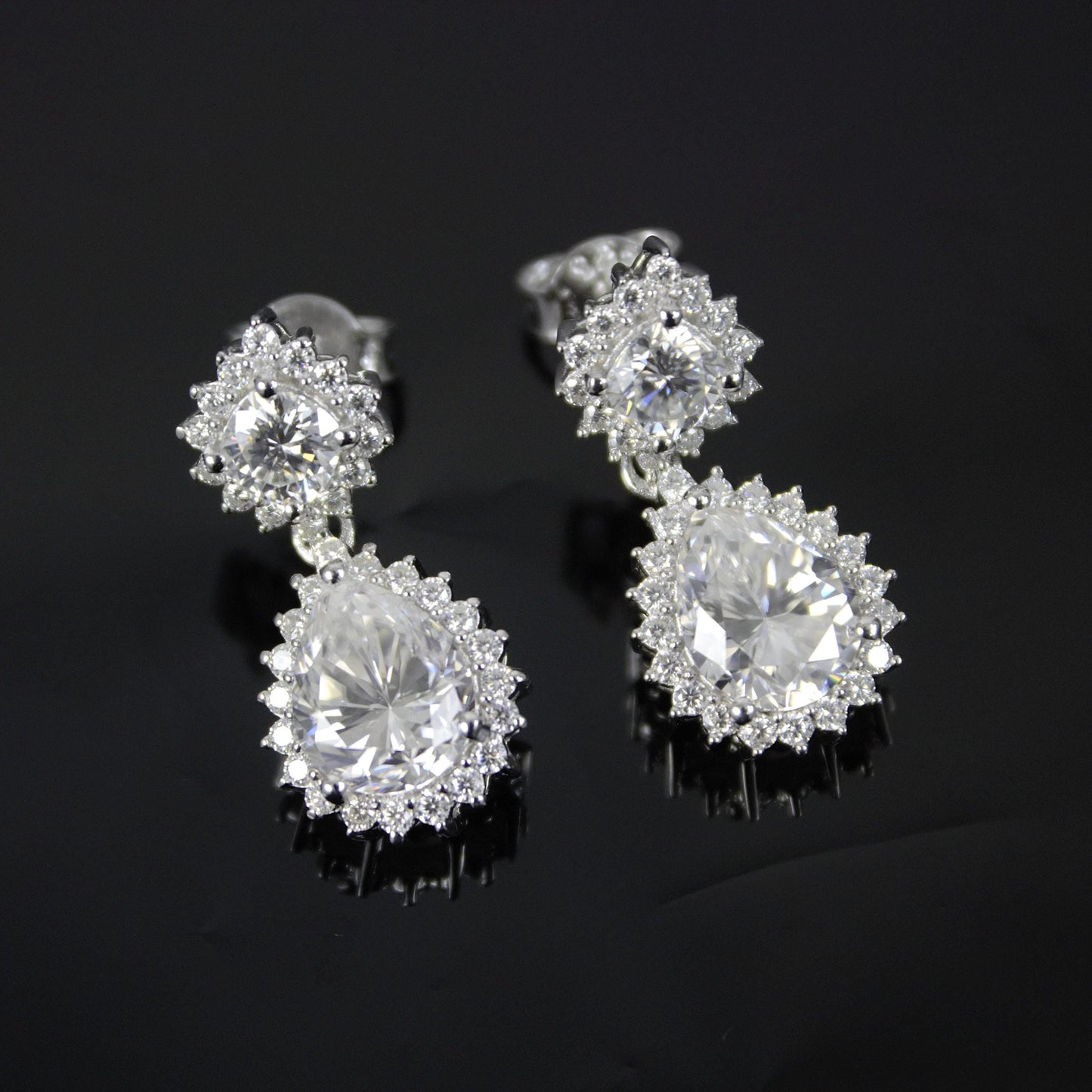 Pear Moissanite Drop Earrings, 925 Sterling Silver Push Back Earrings, Designer Dangle Earrings, Silver Bridal Earrings, Moissanite Jewelry