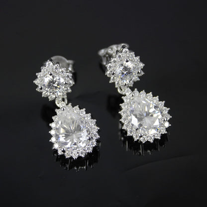 Pear Moissanite Drop Earrings, 925 Sterling Silver Push Back Earrings, Designer Dangle Earrings, Silver Bridal Earrings, Moissanite Jewelry