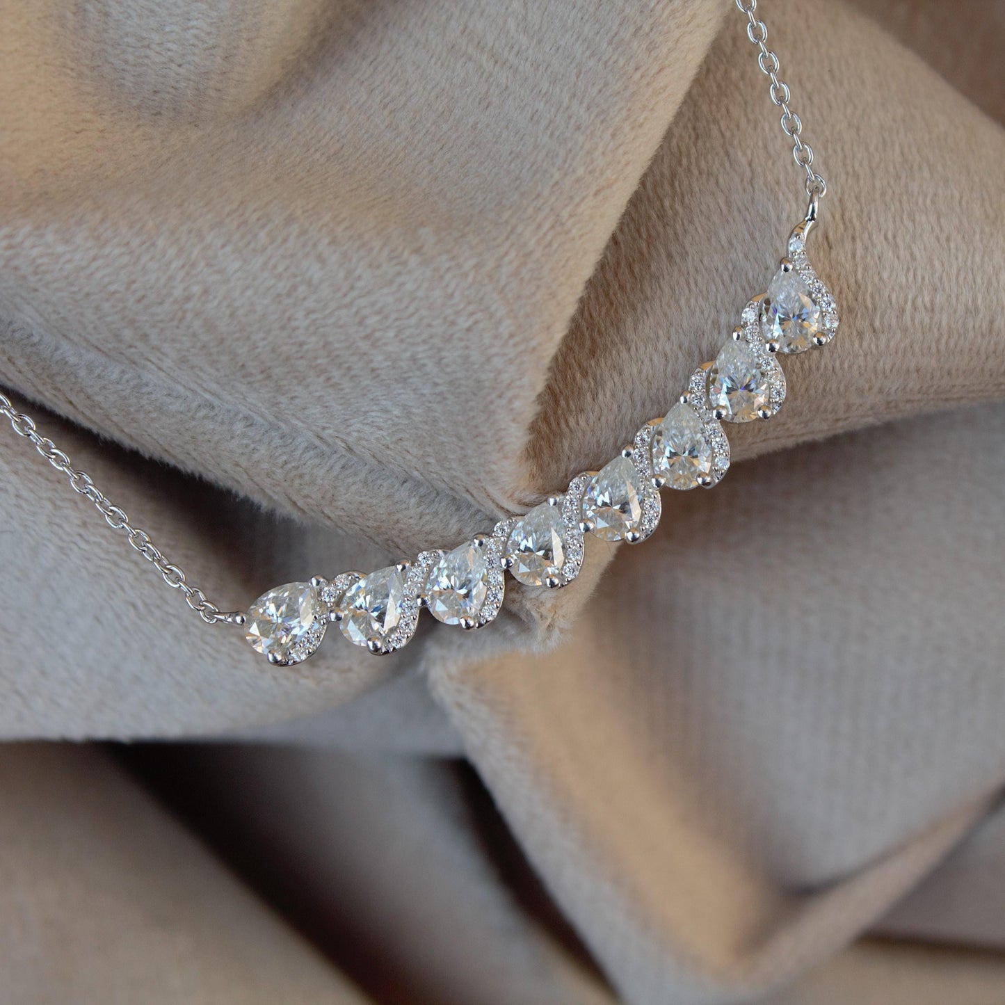 Colorless Moissanite Pear Necklace, 925 Sterling Silver Chain Necklace, Lightweight Travel Jewelry, Minimalist Silver White Stone Necklace