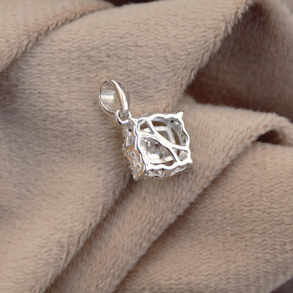 Sterling Silver Cluster Moissanite Pendant, 925 Silver Cushion Shape Pendant, Solitaire Halo Pendant , Silver Loop Pendant for Chain, Gift