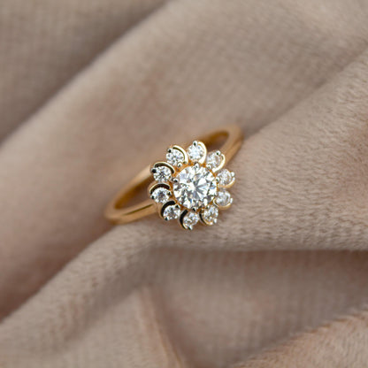 Lab Grown Diamond HPHT Gold Floral Ring, 14K Solid Gold EF/VVs Diamond Ring, Real Gold Jewelry, Ready to Ship, Anniversary Gift For Wife US7