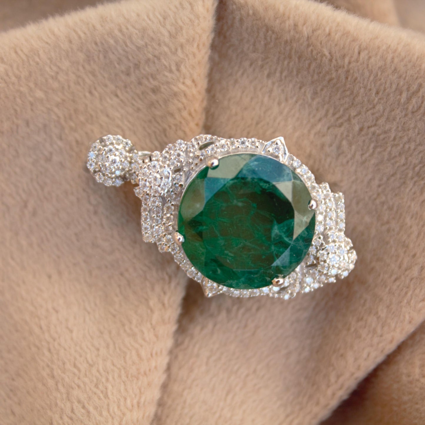 Green Inclusion Emerald With Moissanite Pendant, 4 Prong Setting Silver Pendant, 925 Sterling Silver Delicate Pendant, Birthday Gift for Her