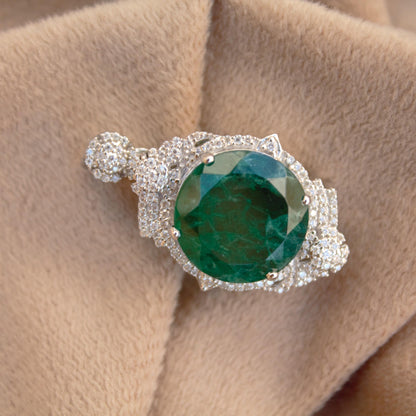 Green Inclusion Emerald With Moissanite Pendant, 4 Prong Setting Silver Pendant, 925 Sterling Silver Delicate Pendant, Birthday Gift for Her