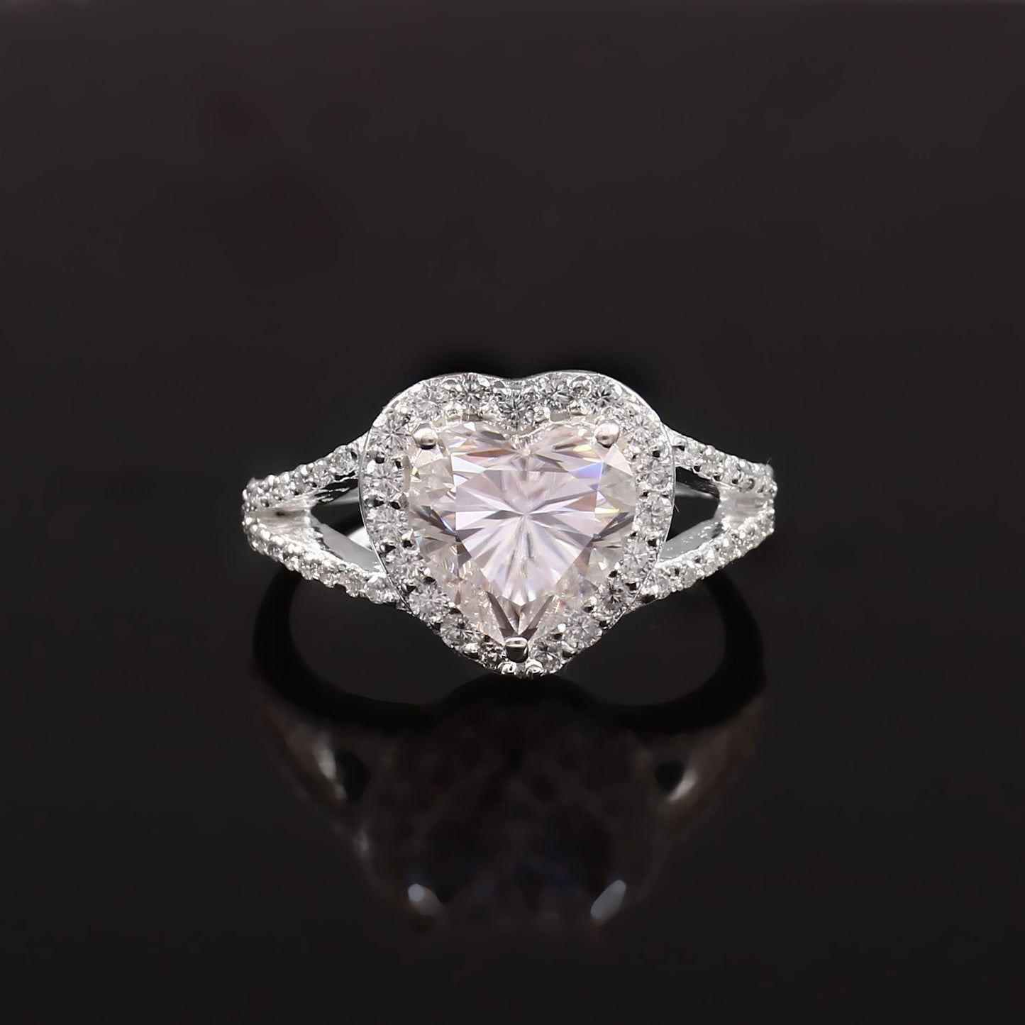 Sparkle Moissanite Heart Gold Ring, Heart Split Ring, Moissanite Gemstone Jewelry, Solitaire Simulated Diamond Jewelry, Gold Ring For Her