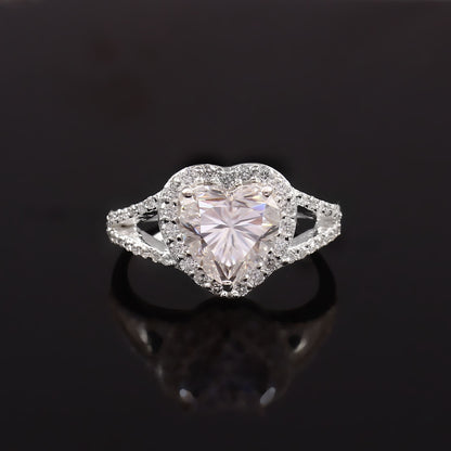 Sparkle Moissanite Heart Gold Ring, Heart Split Ring, Moissanite Gemstone Jewelry, Solitaire Simulated Diamond Jewelry, Gold Ring For Her